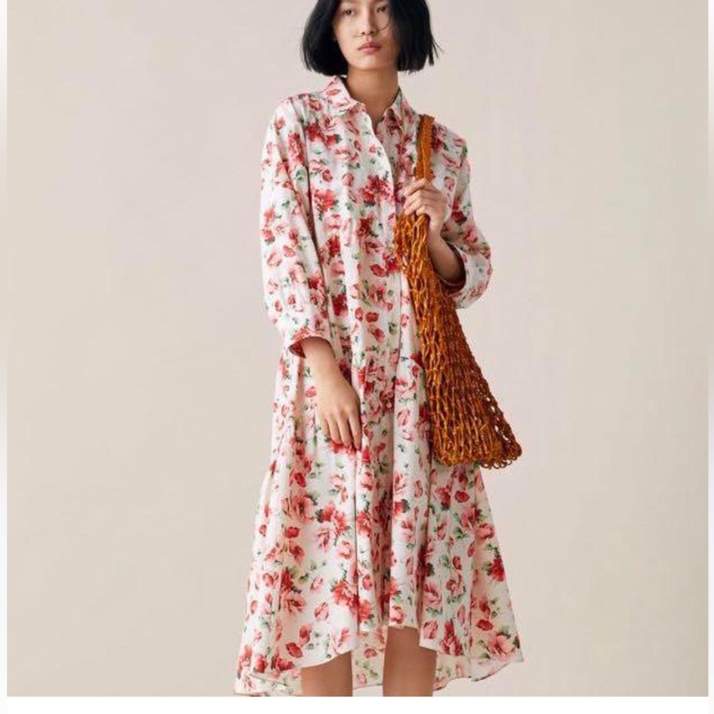 Zara Poplin Floral Midi Dress